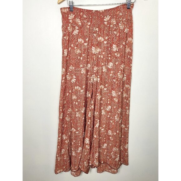 Chai Fashions Burnt Orange Floral Silk Wide Leg Palazzo Pants Size Medium - Picture 1 of 6